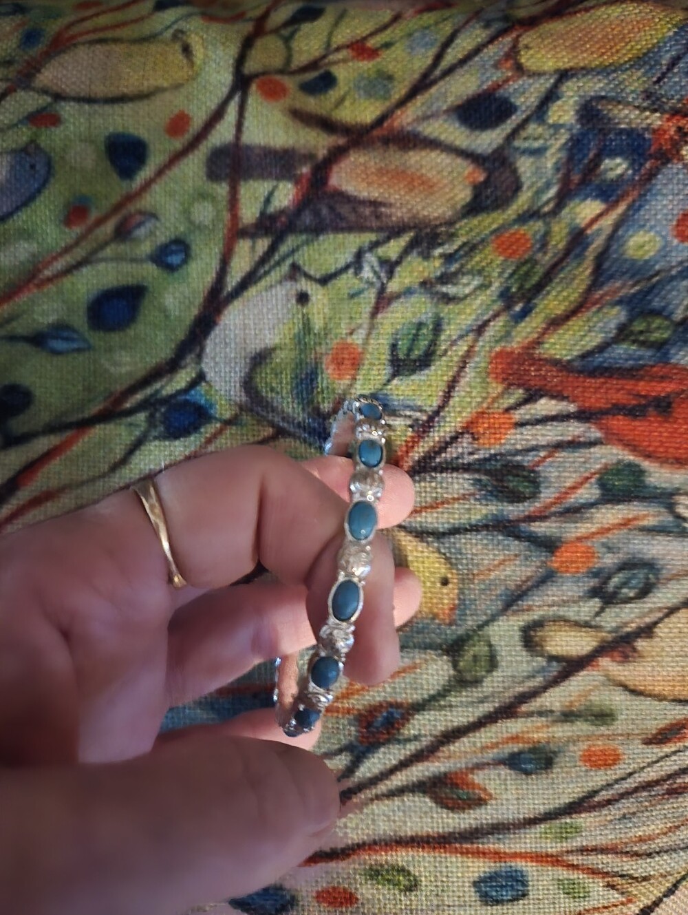Sterling Silver Faux  Turquoise Link Bracelet - Blue Stone Accent